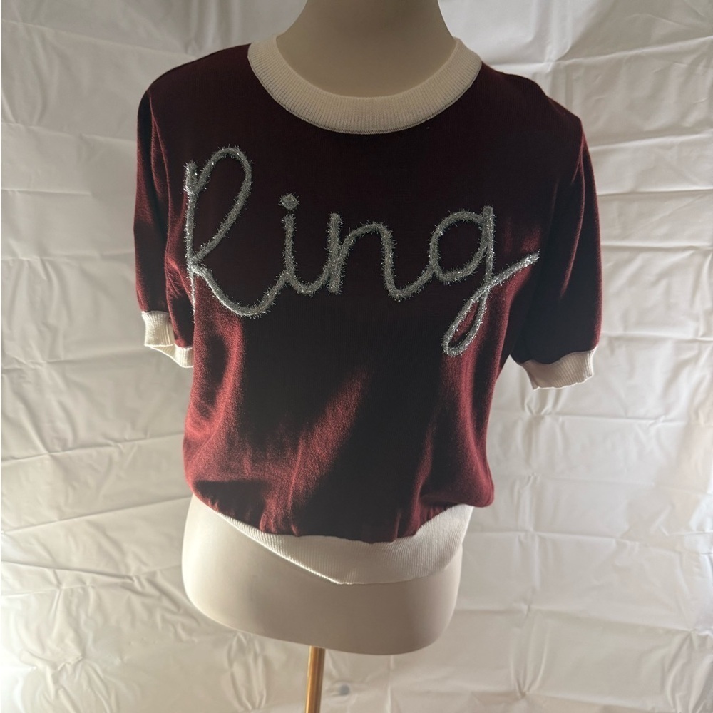 QUEEN OF SPARKLES Silver and White Crop Boxy T-Shirt